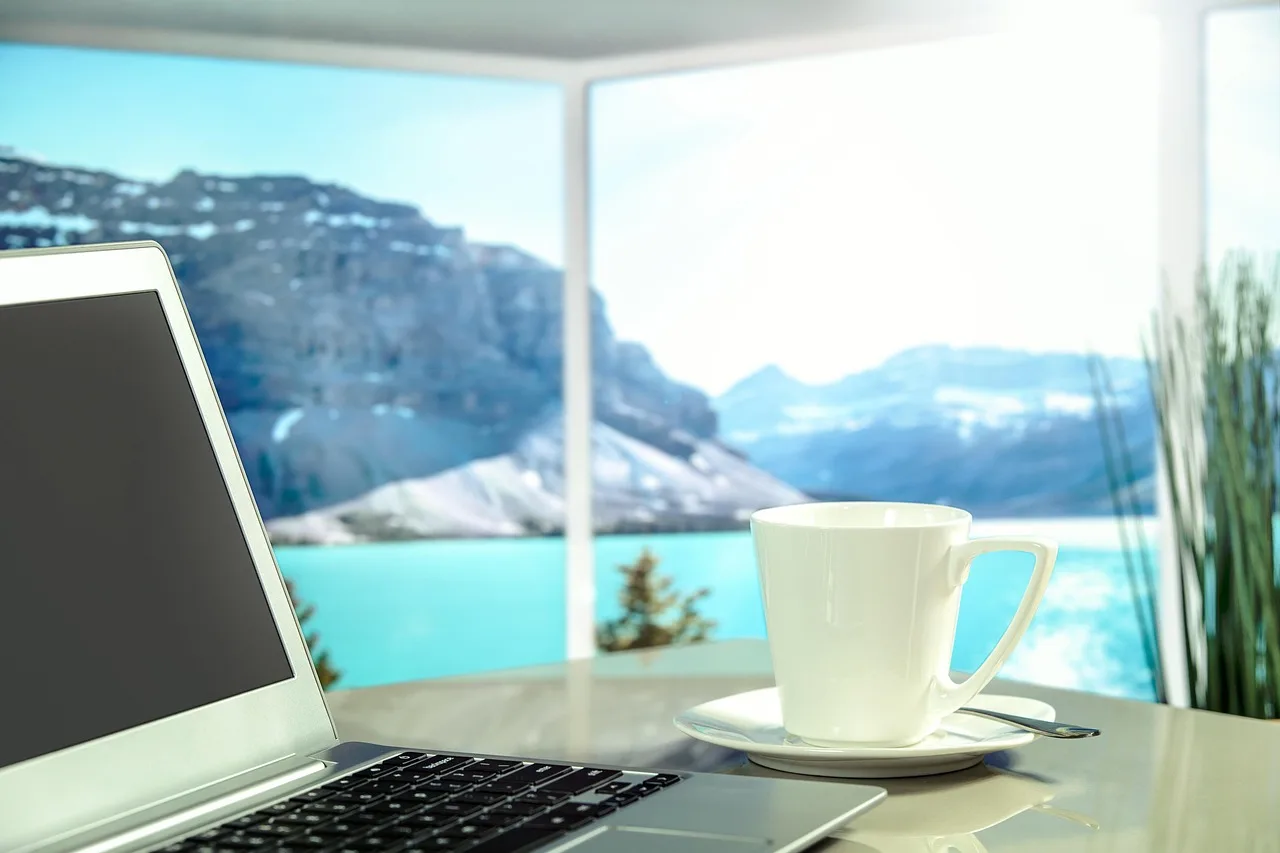 apartment, hotel, luxury, view, sea, mountains, the sun, rest, work, laptop, notebook, coffee, cup, lazur, room, fjords, norway, work desk, window, landscape, nature, relaxation, travel, business, meeting, coffee cup, workplace, businessman, president